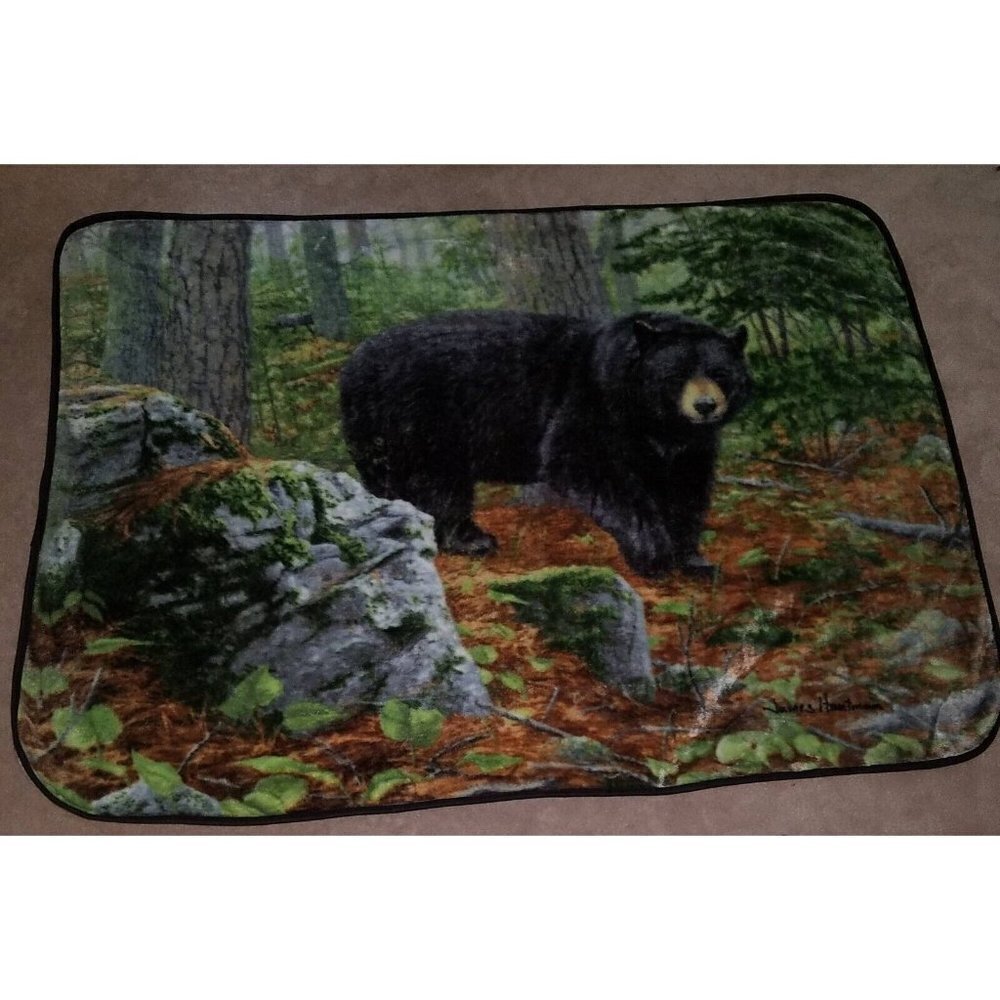 Black Bear Fleece Blanket Northwest Realm Lap Throw Forest Trees James Hautman